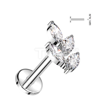 Implant Grade Titanium Internally Threaded Labret With Marquise CZ Leaf Top - Image 2