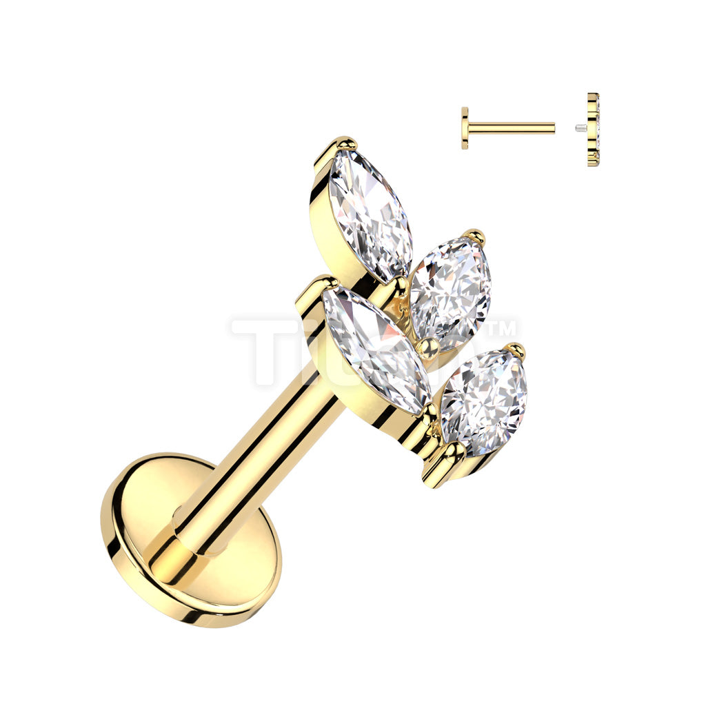 Implant Grade Titanium Internally Threaded Labret With Marquise CZ Leaf Top - Image 3