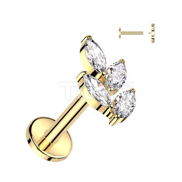 Implant Grade Titanium Internally Threaded Labret With Marquise CZ Leaf Top - Image 3