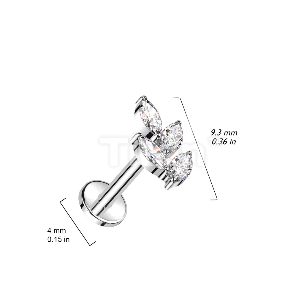 Implant Grade Titanium Internally Threaded Labret With Marquise CZ Leaf Top - Image 4
