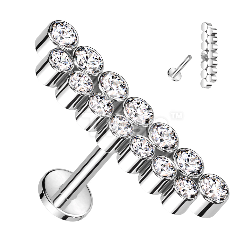 Implant Grade Titanium Internally Threaded Labret With Double Line Bezel Set CZ Top - Image 2
