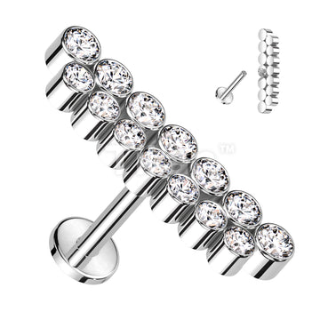 Implant Grade Titanium Internally Threaded Labret With Double Line Bezel Set CZ Top - Image 2