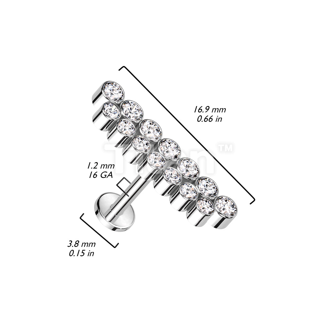 Implant Grade Titanium Internally Threaded Labret With Double Line Bezel Set CZ Top - Image 3