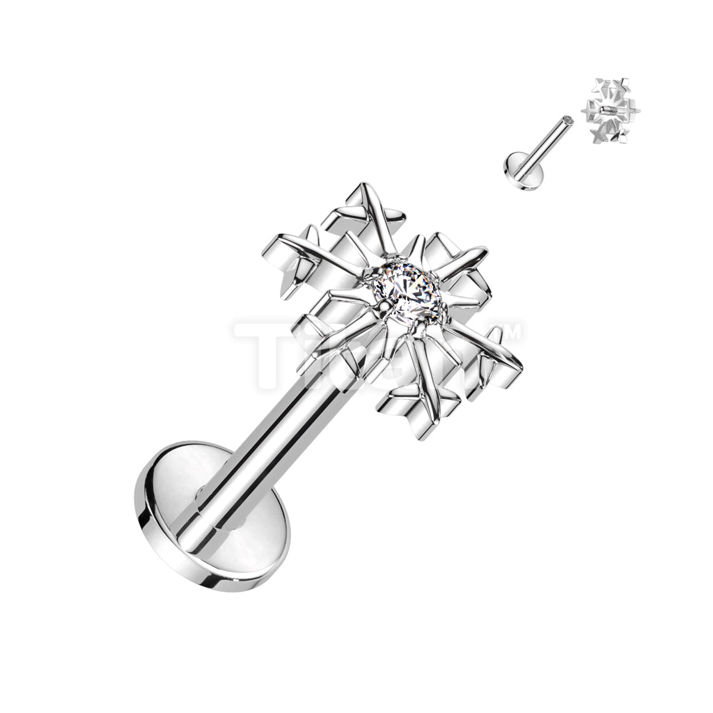 Implant Grade Titanium Internally Threaded Labret With Snowflake CZ Center Top - Image 2