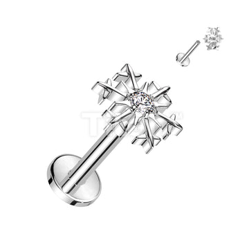 Implant Grade Titanium Internally Threaded Labret With Snowflake CZ Center Top - Image 2