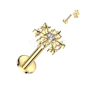 Implant Grade Titanium Internally Threaded Labret With Snowflake CZ Center Top - Image 3