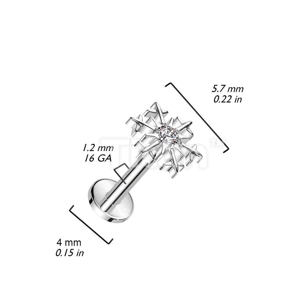 Implant Grade Titanium Internally Threaded Labret With Snowflake CZ Center Top - Image 4