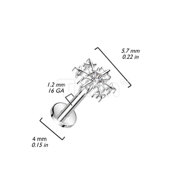 Implant Grade Titanium Internally Threaded Labret With Snowflake CZ Center Top - Image 4