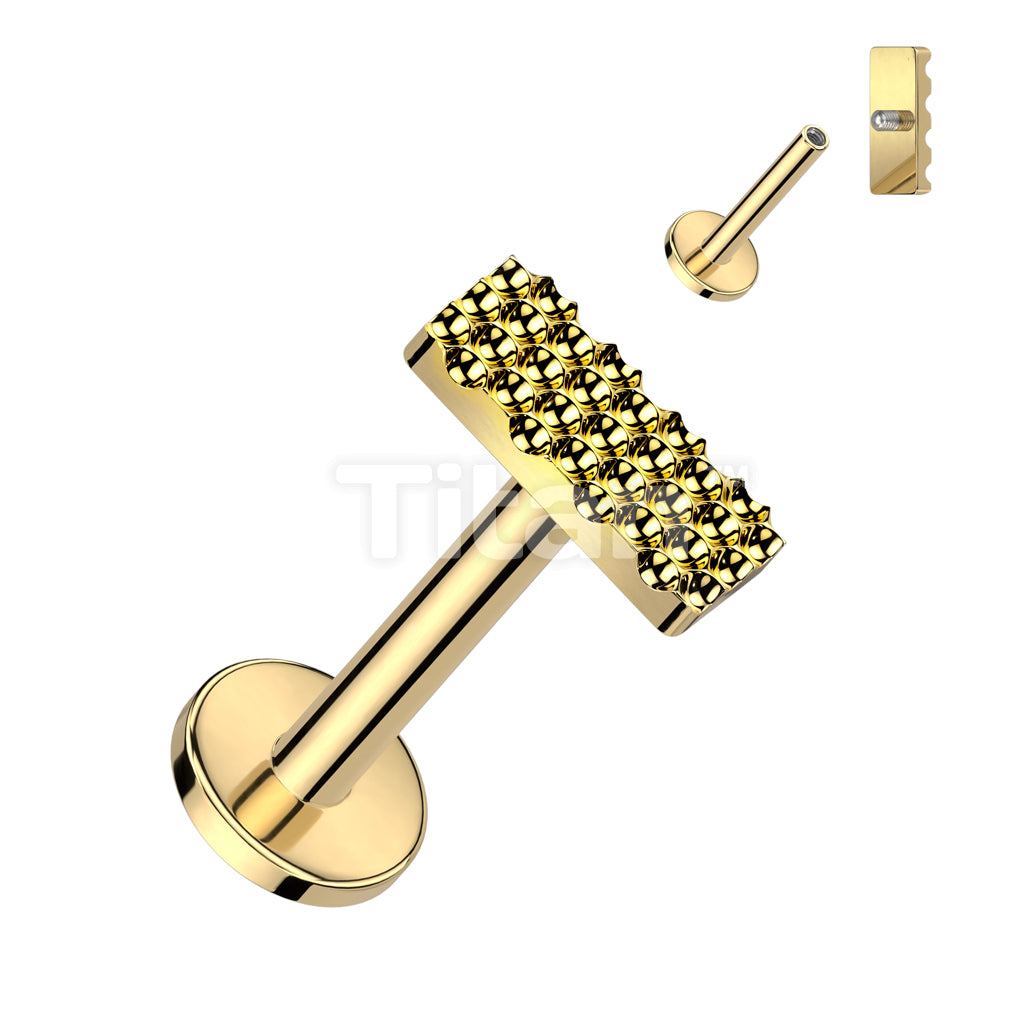 Implant Grade Titanium Internally Threaded Labret With Bumped Cut Rectangle Top - Image 2