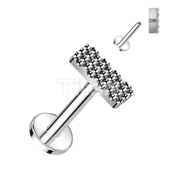 Implant Grade Titanium Internally Threaded Labret With Bumped Cut Rectangle Top - Image 3