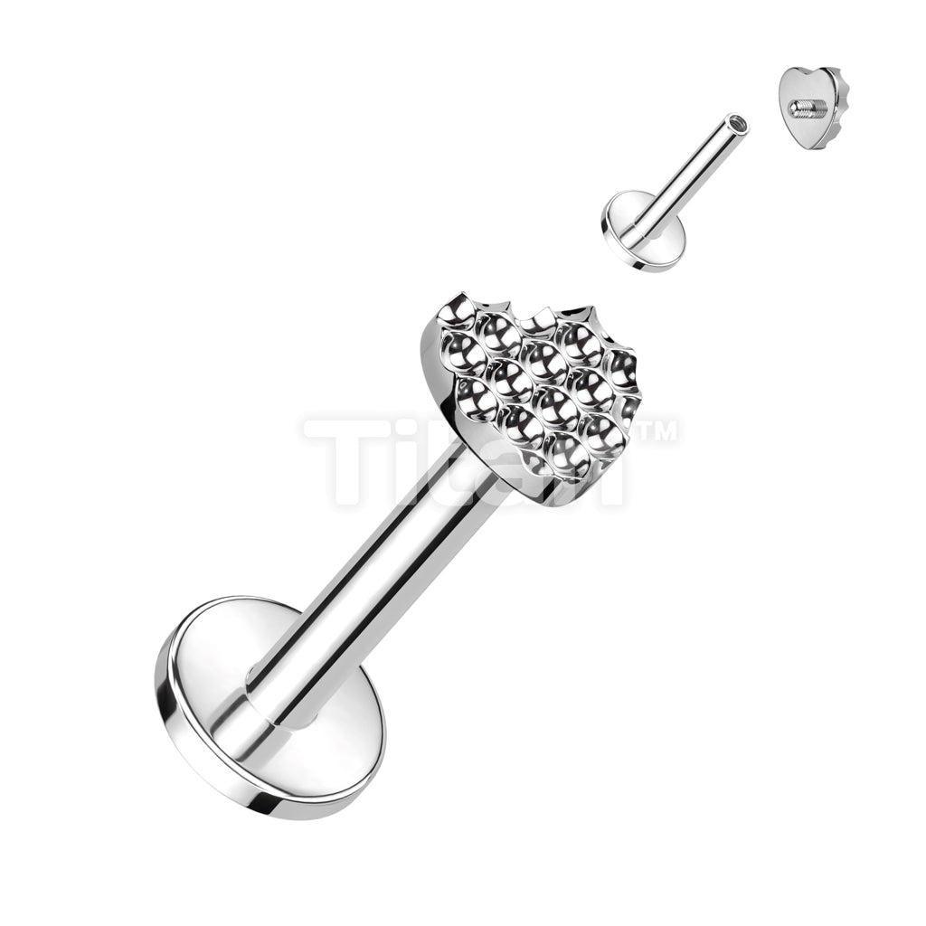 Implant Grade Titanium Internally Threaded Labret With Bumped Cut Heart Top - Image 3