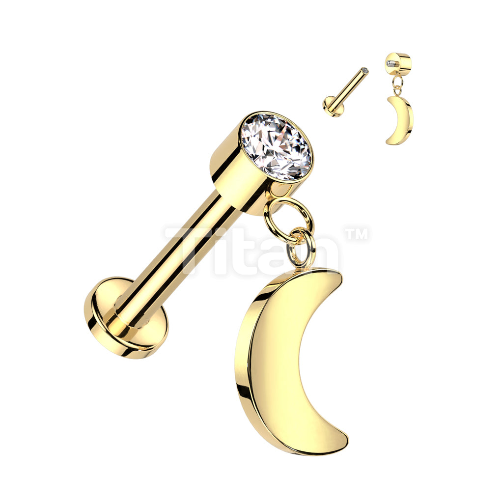 Implant Grade Titanium Internally Threaded Labret With Round Bezel Set... - Image 2