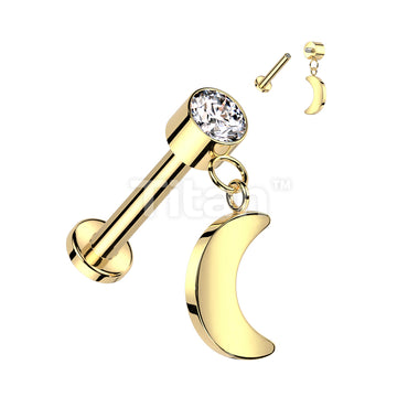 Implant Grade Titanium Internally Threaded Labret With Round Bezel Set... - Image 2