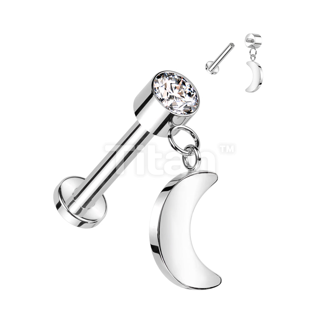 Implant Grade Titanium Internally Threaded Labret With Round Bezel Set... - Image 3