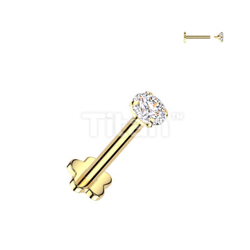 Implant Grade Titanium Internally Threaded Flower Base Flat Back Stud With Prong Set Round CZ Top - Image 3