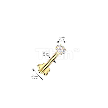 Implant Grade Titanium Internally Threaded Flower Base Flat Back Stud With Prong Set Round CZ Top - Image 4