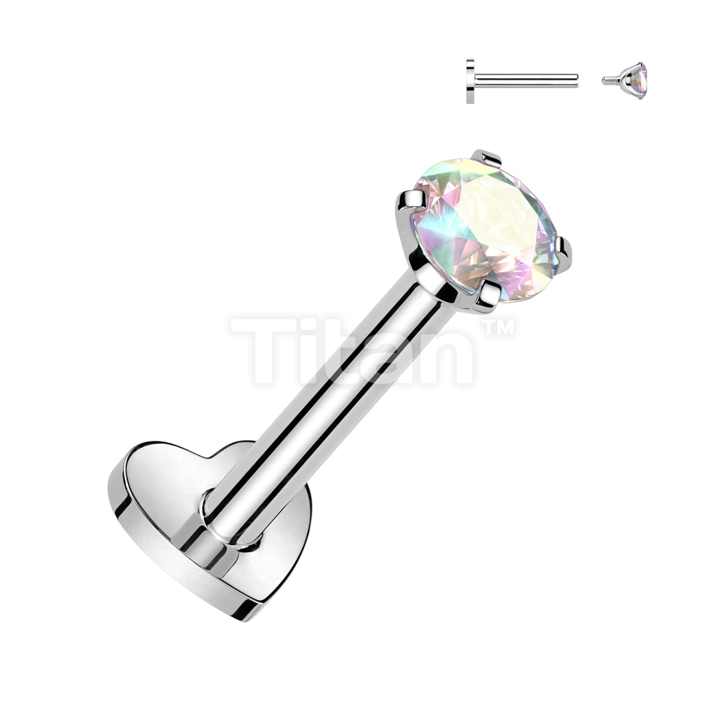 Implant Grade Titanium Internally Threaded Heart Base Labret With Prong Set CZ Top - Image 2