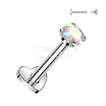 Implant Grade Titanium Internally Threaded Heart Base Labret With Prong Set CZ Top - Image 2