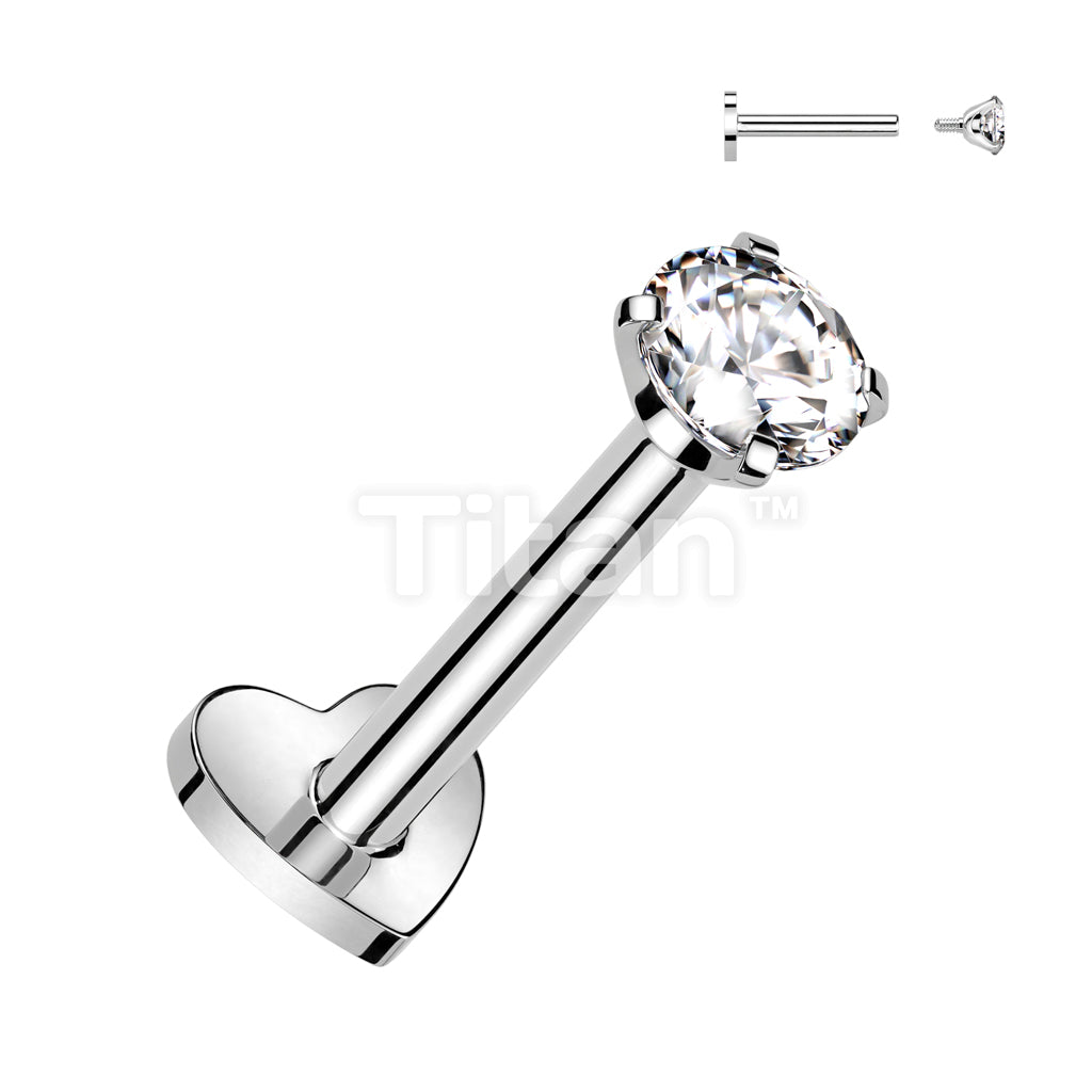 Implant Grade Titanium Internally Threaded Heart Base Labret With Prong Set CZ Top - Image 3