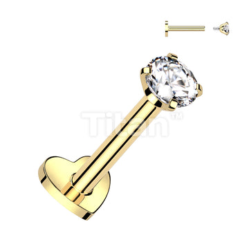 Implant Grade Titanium Internally Threaded Heart Base Labret With Prong Set CZ Top - Image 4