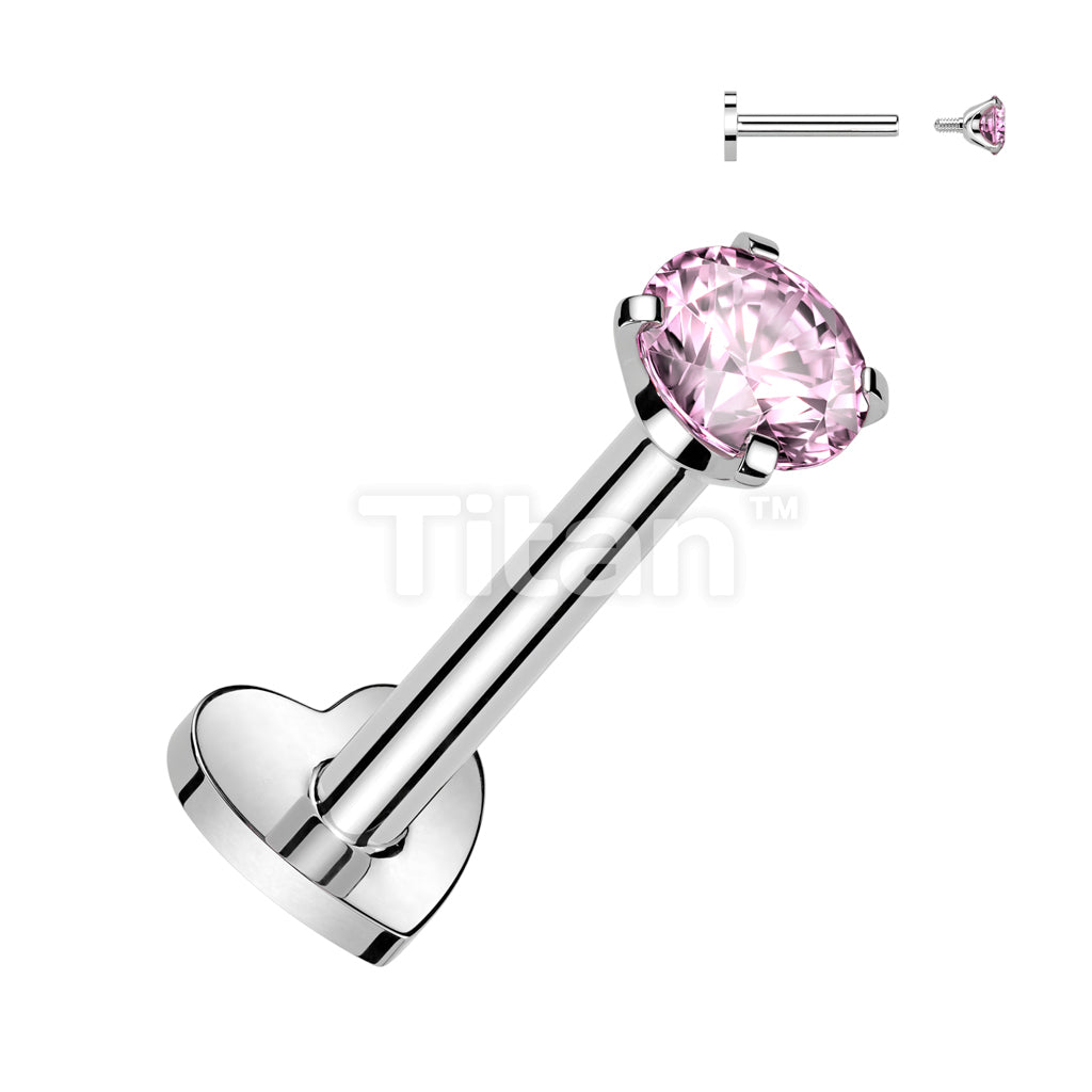 Implant Grade Titanium Internally Threaded Heart Base Labret With Prong Set CZ Top - Image 6
