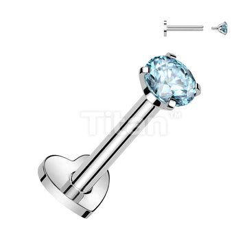 Implant Grade Titanium Internally Threaded Heart Base Labret With Prong Set CZ Top - Image 7