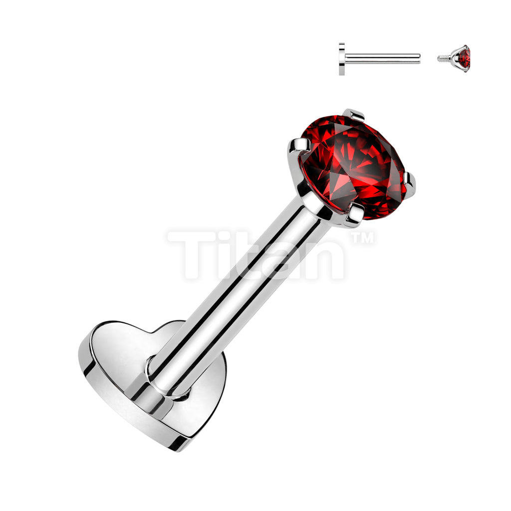 Implant Grade Titanium Internally Threaded Heart Base Labret With Prong Set CZ Top - Image 8