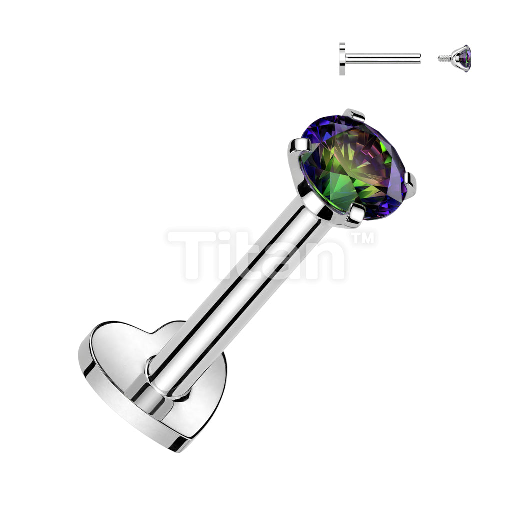 Implant Grade Titanium Internally Threaded Heart Base Labret With Prong Set CZ Top - Image 10