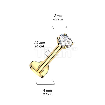 Implant Grade Titanium Internally Threaded Heart Base Labret With Prong Set CZ Top - Image 11