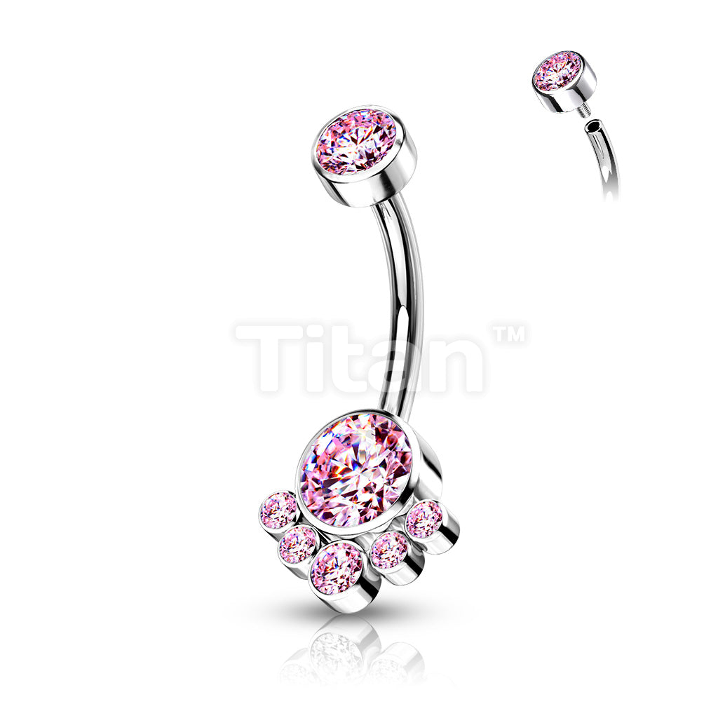 Implant Grade Titanium Internally Threaded Round Bezel Set CZ Cluster Belly Button Ring - Image 5