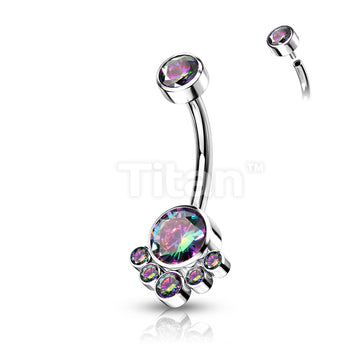 Implant Grade Titanium Internally Threaded Round Bezel Set CZ Cluster Belly Button Ring - Image 7