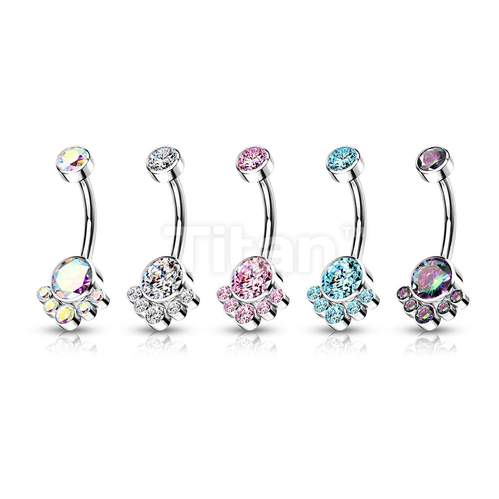 Implant Grade Titanium Internally Threaded Round Bezel Set CZ Cluster Belly Button Ring - Image 9