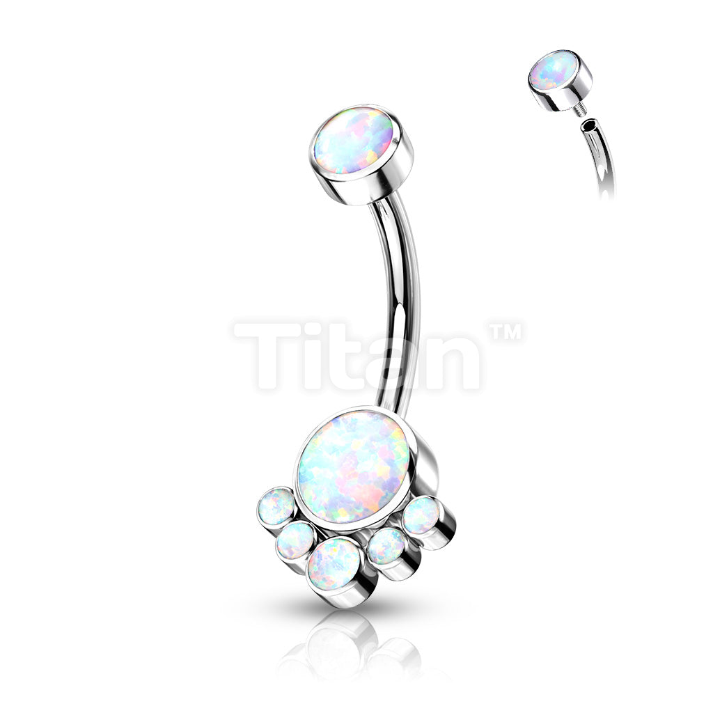 Implant Grade Titanium Internally Threaded Round Bezel Set Opal Cluster Belly Button Ring - Image 4