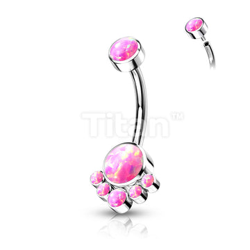 Implant Grade Titanium Internally Threaded Round Bezel Set Opal Cluster Belly Button Ring - Image 5