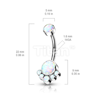 Implant Grade Titanium Internally Threaded Round Bezel Set Opal Cluster Belly Button Ring - Image 6