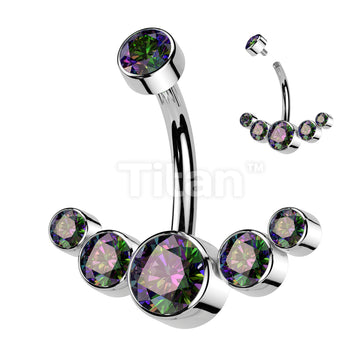 Implant Grade Titanium Internally Threaded CZ Bezel Set Top With 5-CZ Curved Line Belly Button Ring - Image 5