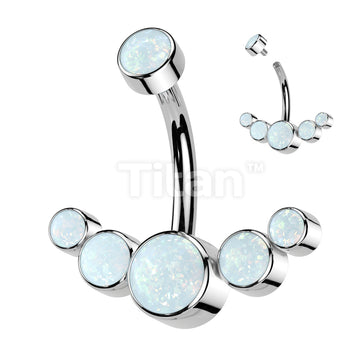 Implant Grade Titanium Internally Threaded Opal Bezel Set Top With 5 Opal Curved Line Belly Button Ring - Image 3