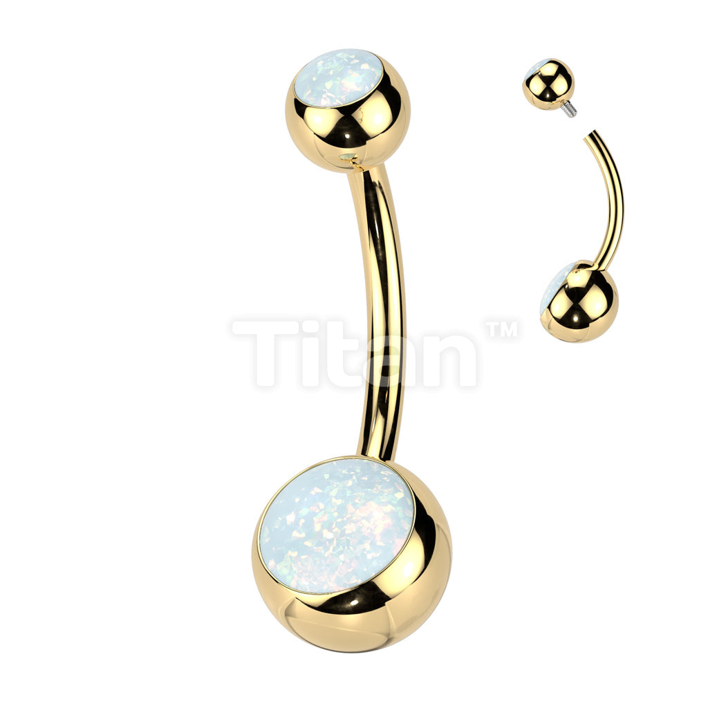 Implant Grade Titanium Internally Threaded Double Jeweled Opal Belly Button Ring - Image 2