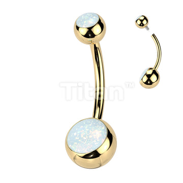 Implant Grade Titanium Internally Threaded Double Jeweled Opal Belly Button Ring - Image 2