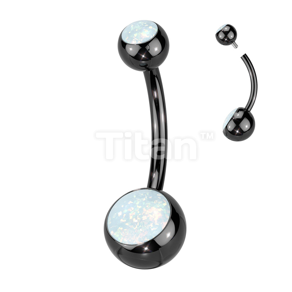 Implant Grade Titanium Internally Threaded Double Jeweled Opal Belly Button Ring - Image 3