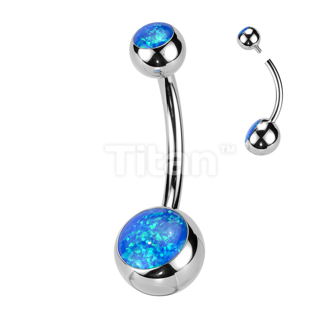 Implant Grade Titanium Internally Threaded Double Jeweled Opal Belly Button Ring - Image 4