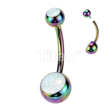 Implant Grade Titanium Internally Threaded Double Jeweled Opal Belly Button Ring - Image 8