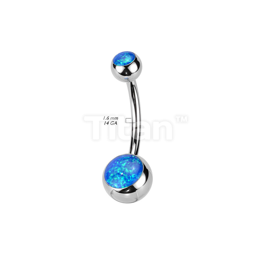 Implant Grade Titanium Internally Threaded Double Jeweled Opal Belly Button Ring - Image 9