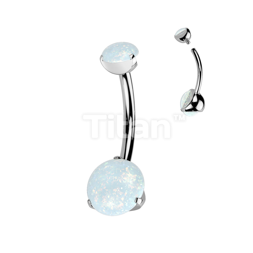 Implant Grade Titanium Internally Threaded Top Prong Set Double Round Opal Belly Button Rings - Image 4