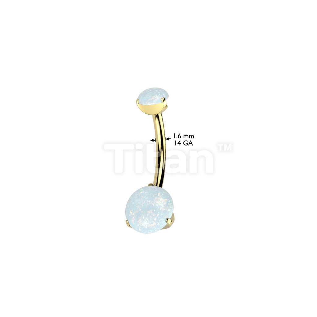 Implant Grade Titanium Internally Threaded Top Prong Set Double Round Opal Belly Button Rings - Image 6