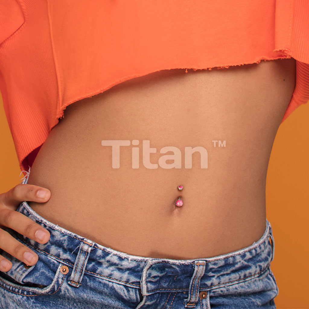 Implant Grade Titanium Internally Threaded Top Prong Set Double Round Opal Belly Button Rings - Image 7