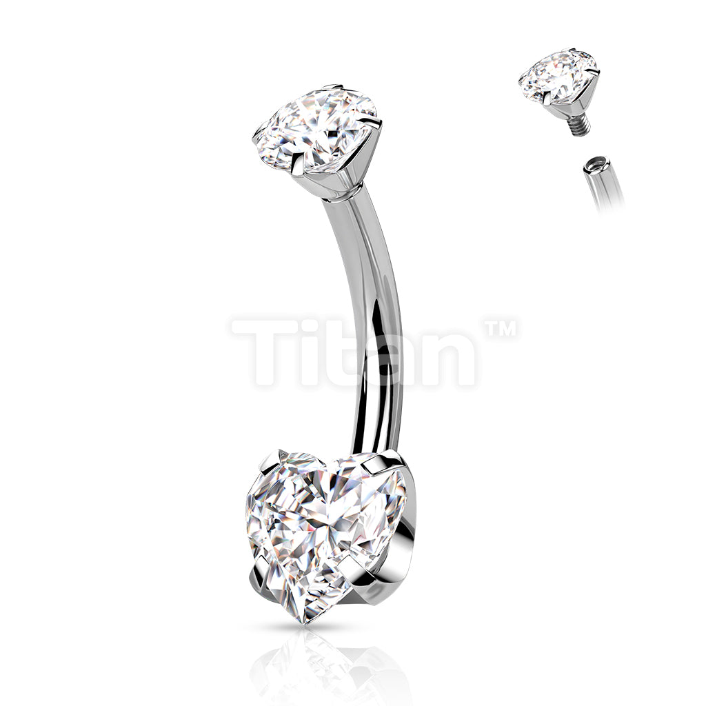 Implant Grade Titanium Internally Threaded Round CZ Top With Bottom Prong Set Heart CZ Belly Button Ring - Image 3