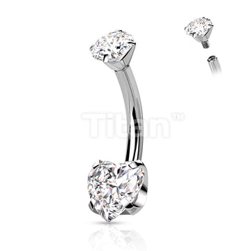Implant Grade Titanium Internally Threaded Round CZ Top With Bottom Prong Set Heart CZ Belly Button Ring - Image 3