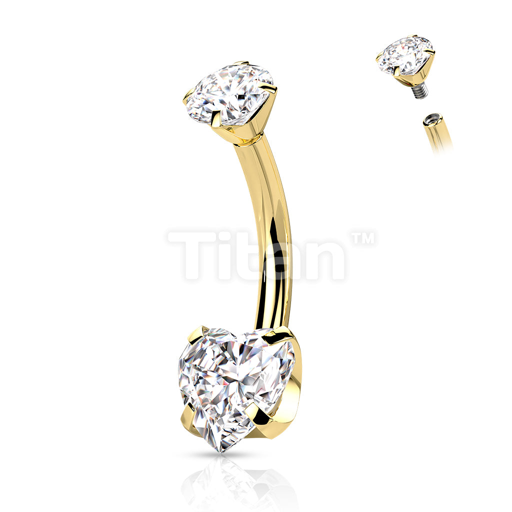 Implant Grade Titanium Internally Threaded Round CZ Top With Bottom Prong Set Heart CZ Belly Button Ring - Image 4