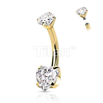 Implant Grade Titanium Internally Threaded Round CZ Top With Bottom Prong Set Heart CZ Belly Button Ring - Image 4